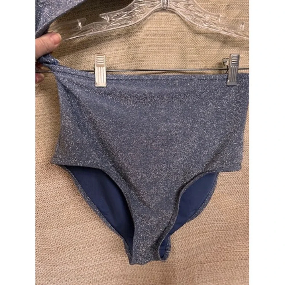 Aerie Womens‎ Metallic Blue Shimmer Side Cutout One Piece Cheeky Swimsuit S Long